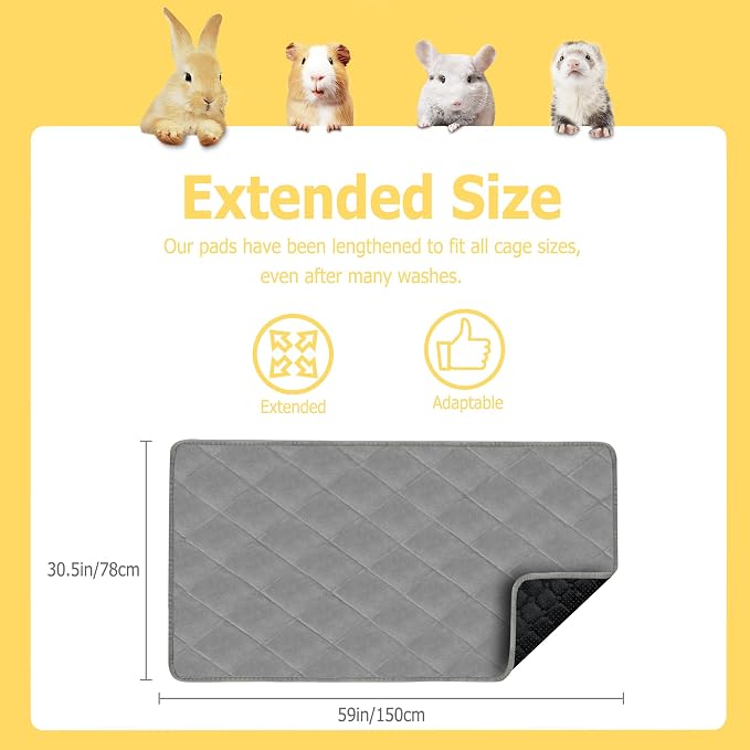 Guinea Pig Bedding, 2 Pack 59x31IN Fleece Cage Liner, Super Absorbent & Odor Control & Washable & Reusable Guinea Pig Liner for C&C 2X4 Cage, Pee Pad Mat for Small Animal, Rabbit, Bunny - Image 3