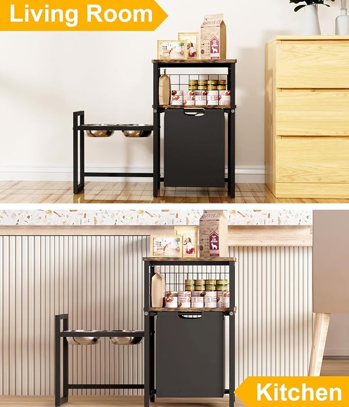 30.6Long x 26.2 High Elevated Dog Bowl Stand with Pet Food Storage Organizer, Adjustable Raised Feeding Station with Toy Basket for Large Medium Small Dogs and Cats, Black - Image 7
