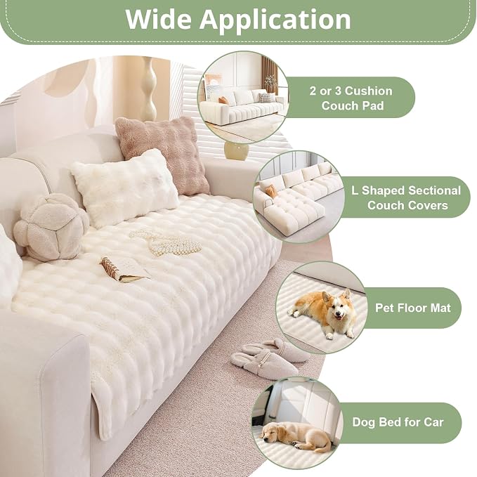 OstepDecor Faux Fur Couch Covers for Sofa, Soft Plush Sofa Covers Washable | Non Slip Dog Couch Protector, Pet Hair, Dirt & Wear Protection, Fits Sofas, Loveseats & Sectionals, 20" x 24", White - Image 5