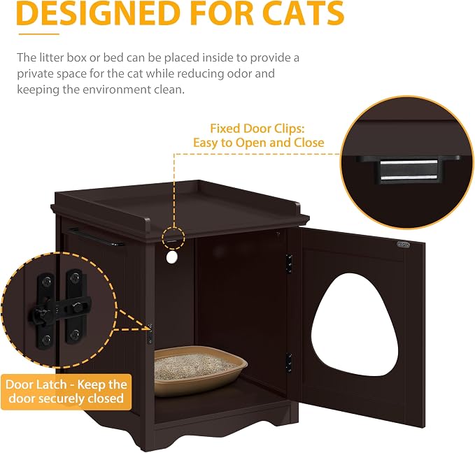 Yaheetech Cat Litter Box Enclosure, Hidden Litter Box Furniture with Side Towel Bar, Wooden Cat Washroom, Storage Cabinet, Indoor Pet House, Side Table Nightstand, Espresso - Image 3