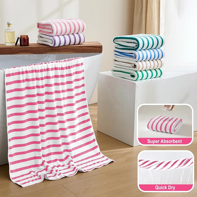 JML Microfiber Beach Towels, 4 Pack, 30" x 60", Stripe Pink White | Hanging Loop,Soft, Absorbent, Quick Dry, Lint-free, No Fading Bath Towel for Summer Swimming Pool Party - Image 4