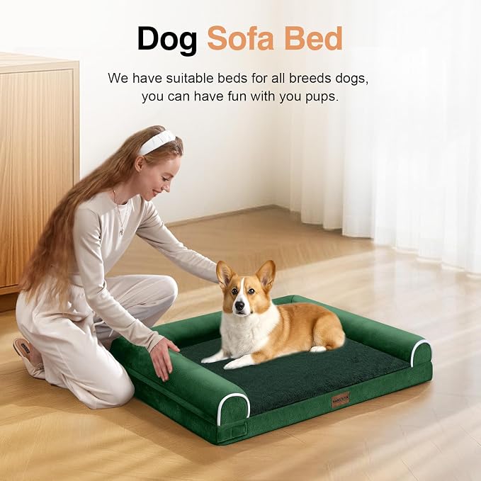 NANUYA Orthopedic Dog Bed for Medium Dogs, 30 x 20 Inch, Emerald | Egg crate foam for joint support, 3-sided bolster pet sofa, waterproof lining, washable cover, and non-skid base - Image 3