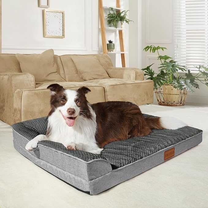 Orthopedic Dog Bed Large Sized Dog 36''X24'', Waterproof L Bolster Egg Crate Foam Pet Crate Beds with Washable Removable Cover, Non-Slip Soft Pet Couch Sleep Mat, Grey - Image 2