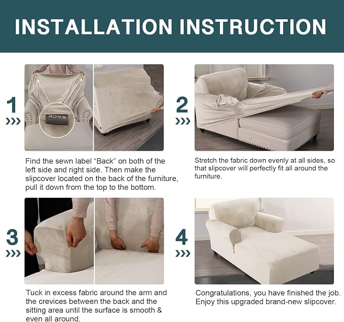FantasDecor Velvet Chaise Lounge Cover Stretch Double Arm Chair Slipcover for Living Room Bedroom Soft Plush Fabric Machine Washable, Ivory - Image 7