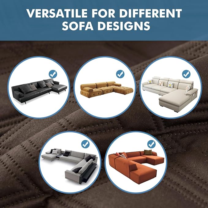 Genina 100% Waterproof Sectional Couch Covers for L Shaped Chaise Lounge Right, Anti-Slip Sectional Cover Furniture Protector Couch Cover for Dogs Pets, 1 Piece (Coffee, Right Chaise Cover) - Image 7
