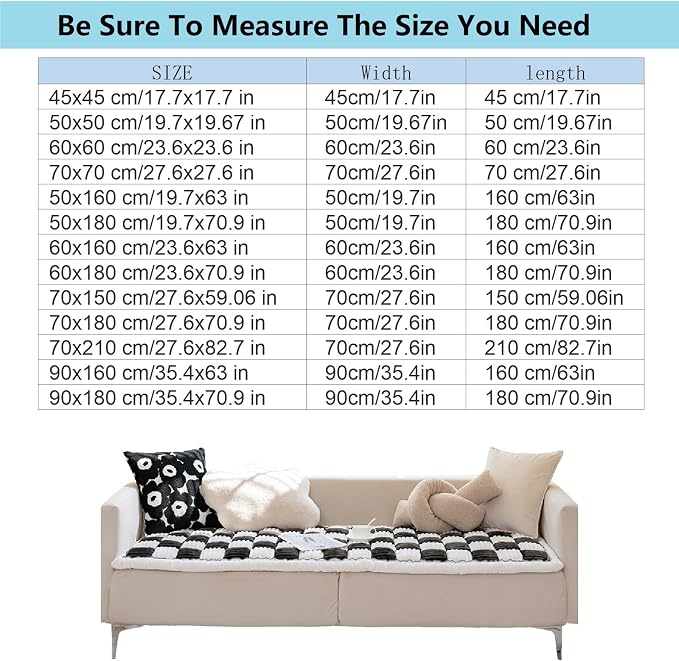 Yoovat Funny Pet Couch Covers for Sofa Plush Checker Plaid Sofa Covers for Pets Washable 3 Cushion Couch Sofa Mat Friendly (Cream Black, 60x160 cm/23.6x63 in) - Image 2