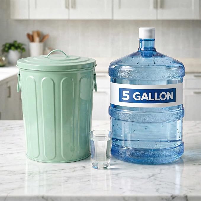 Plexon 5 Gallon Small Metal Trash Can with Lid Outdoor Galvanized Steel Bucket with Lid 5 Gal Storage Can for Dog Food Bird Seed Storage Container, Green 2 Pack - Image 2