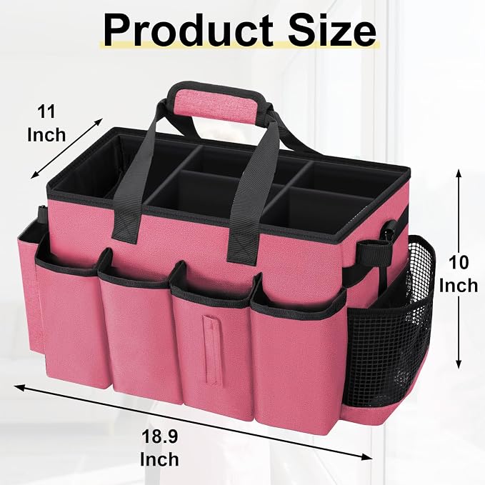 Wearable Large Cleaning Caddy Bag for Housekeeper, Clean Supply Organizer with Adjustable Shoulder, Waist & Handle Straps, Detailing Bag for Kitchen Supplies (Rosered) - Image 2