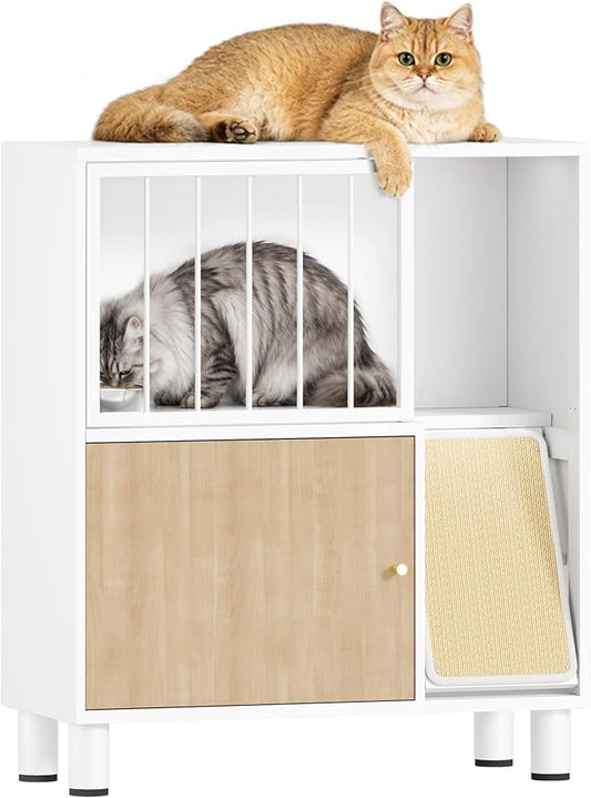 Dog Proof Cat Feeding Station, Metal Cat Feeding Cabinet, White | Elevated Cat Feeding Station, Pet Food Station with Storage, Cat Bowl Stand, Scratching Board, Stainless Steel Bowls by VKTO