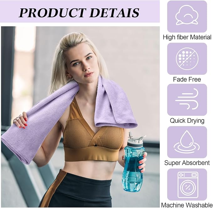 SmoothNovelty 36 Pcs Microfiber Gym Towel 16 x 28 in Bleach Proof Towels Absorbent Soft Sweat Towels Quick Dry Lightweight Towel for Hand Salon Bath Spa Hotel Pool Home Hair Care (Light Purple) - Image 3