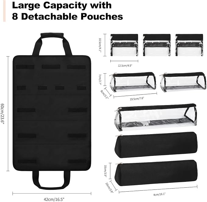 Hairstylist Travel Bag, Roll Up Cosmetology Traveling Case for Supplies | 8 Detachable Zipper Pouch, Heat Resistant Lining, Professional For Hairstylist Hairdresser Barber Esthetician - Image 2