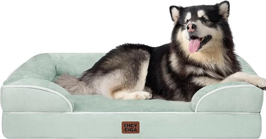 EHEYCIGA Orthopedic XXL Dog Bed, Waterproof Washable XL Big Pet Bed 52" | Non-Slip Bottom and Egg-Crate Memory Foam Extra Large Pet Couch Bed with Washable Removable Cover, Sage Green by EHEYCIGA