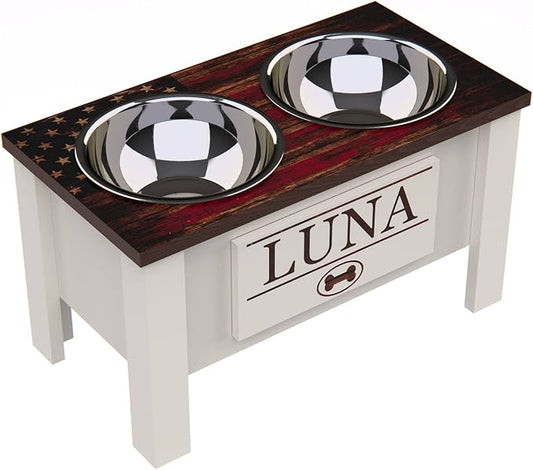 Elevated Dog Bowls for Large Dogs, Personalized Food Stand for Large Breed | Farmhouse Style, Elevated Wood Stand, Storage Container, Stainless Steel Bowls, Raised Anti-Slip Feeder, Made in USA by GrooveThisWoodshop