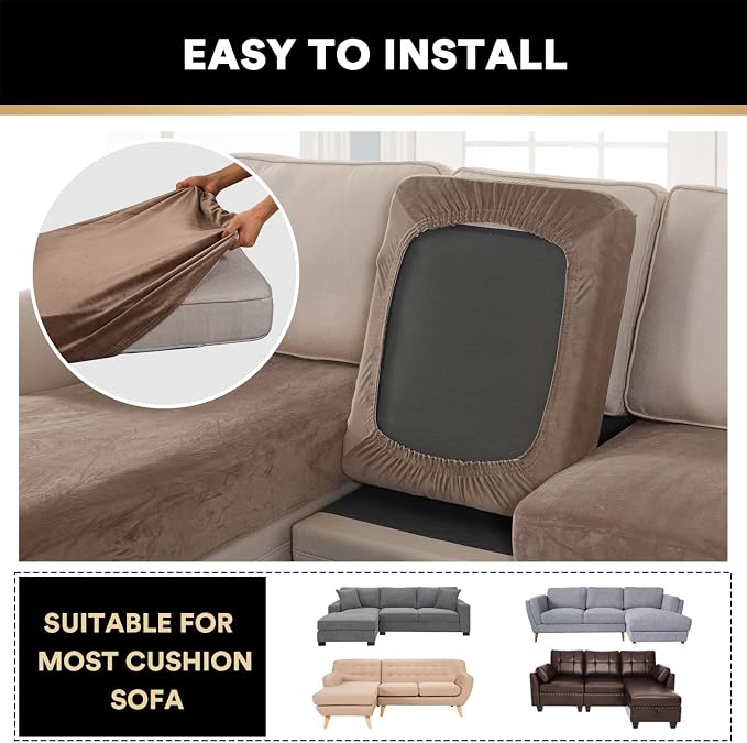 PrinceDeco Sectional Couch Covers 3 Pieces Velvet Sofa Covers L Shape Soft Couch Covers for Sectional Sofa Corner Sofa Cover Couch Cover for Dogs Washable (2 Seater + 1 Chaise,Taupe) - Image 6