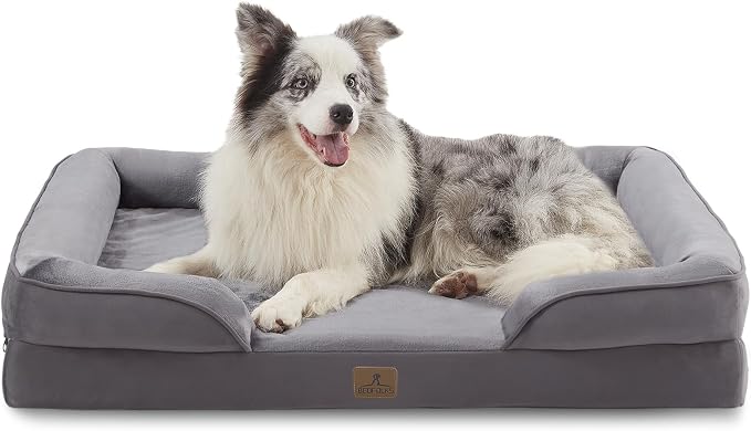 Bedfolks Orthopedic Dog Bed, Big Waterproof Dog Sofa Bed for Large Dogs, Egg Foam Pet Couch Bed with Removable Washable Cover and Nonslip Bottom, Dark Grey by Bedfolks