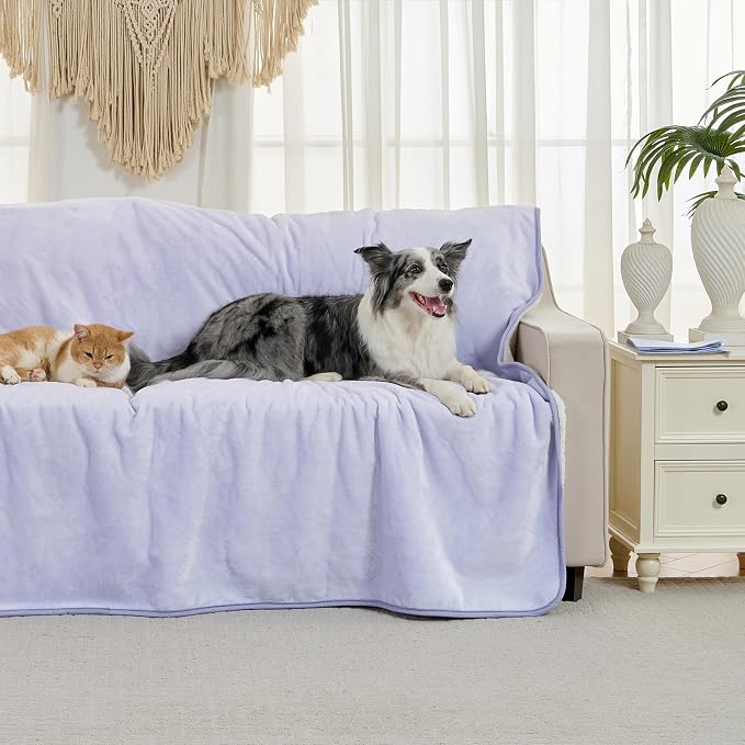Waterproof Blanket for Bed Couch Sofa, Soft Liquid Pee Proof Pet Blanket for Dog Puppy Cat, Reversible Sherpa Fleece Furniture Protector (Lilac, 50x60 inches) - Image 2