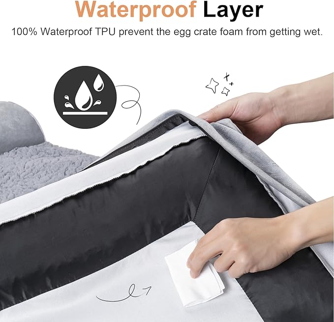NANUYA Orthopedic Dog Bed for Jumbo Dogs, 48 x 33 Inch, Light Grey | Egg crate foam for joint support, 3-sided bolster pet sofa, waterproof lining, washable cover, and non-skid base - Image 4