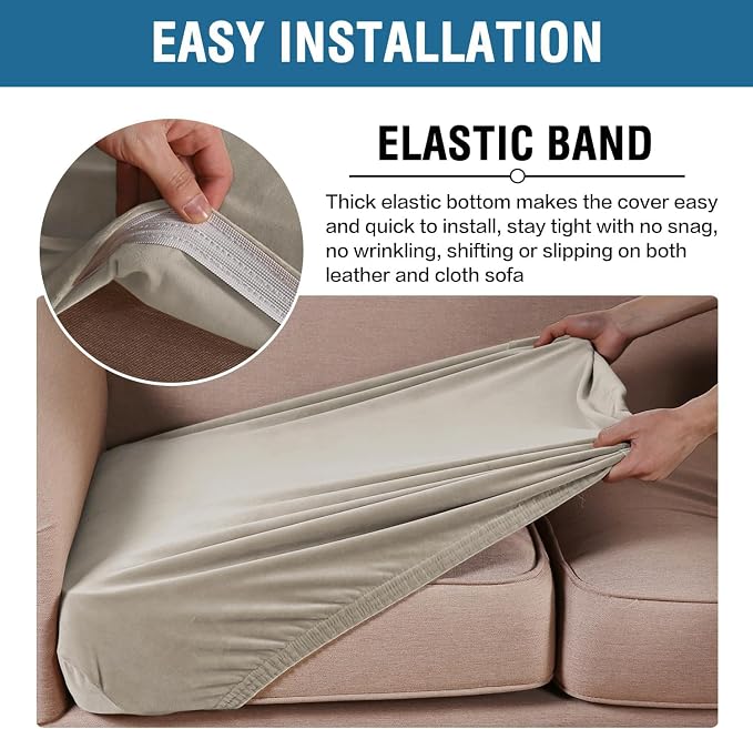 H.VERSAILTEX Velvet Stretch Couch Cushion Cover Plush Cushion Slipcover for Chair Cushion Furniture Protector Seat Cushion Sofa Cover (1 Piece Armchair Cushion Covers, Oatmeal) - Image 4