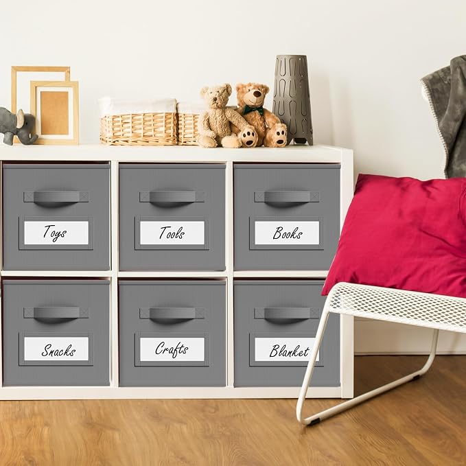 Teenyyou 10 Pack Fabric Storage Cubes 13 Inch Collapsible Cube Bins with Label Window & Handle Foldable Organizers Baskets for Shelf Closet Nursery Kids Room Clothes Book Toy(Gray) - Image 2