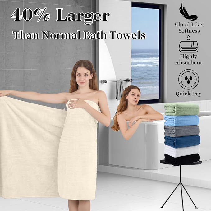 Extra Large Bath Sheet Set of 4,Ultra Soft Fluffy Towel,35”x 70”Oversized Bath Towel Set,Premium Microfiber Bathroom Towel Set Highly Absorbent Quick Dry Shower Towel for Bathroom,Hotel,Spa(Beige) - Image 7