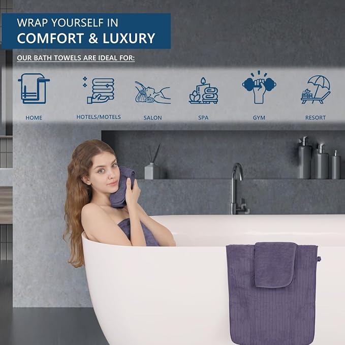 Extra Large Bath Sheet Set of 4,Ultra Soft Fluffy Towel,35”x 70”Oversized Bath Towel Set,Premium Microfiber Bathroom Towel Set Highly Absorbent Quick Dry Shower Towel for Bathroom,Hotel,Spa (Purple) - Image 6