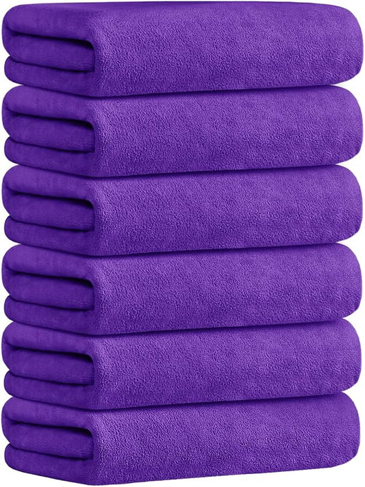 JML Microfiber Bath Towels, Violet, 30" x 60", 6 Pack | Oversized, Ultra Soft, Super Absorbent, Fast Drying, Perfect for Bathroom, Shower, Sauna, Yoga, Gym by JML