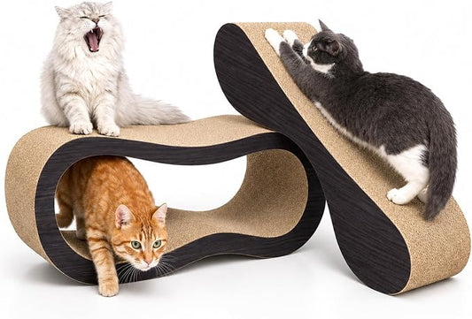 Simple Delxue 2 in 1 Large Cardboard Cat Scratcher Lounger，Cat Scratching Board for Indoor Cats,100% Recyclable&Reversible Horizontal Scratching Pads Prevents Furniture Damage,Brown by SimpleDeluxe