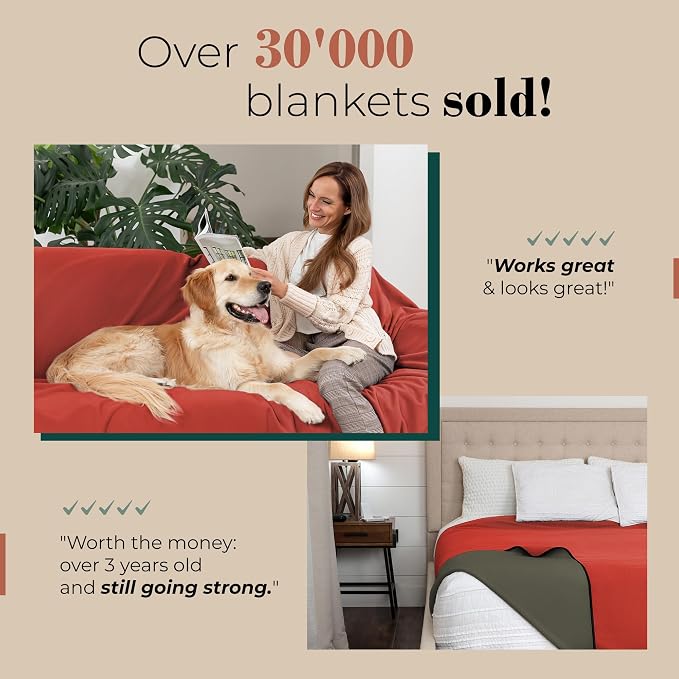 Waterproof Blanket for Bed & Couch Protection, Reddish/Green, 80"x90" | High-Density Heavy-Duty Material – Ultra-Soft & Durable Soft Fleece, Leakproof, Reversible, Silent No-Crinkle Design - Image 4