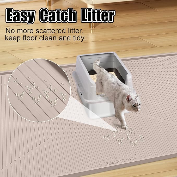 Silicone Cat Litter Mat 45" x 30" Cat Mat for Litter Box, Khaki | Extra Large Cat Litter Trapping Mat for Floor, Waterproof, Non-Slip Kitty Litter Box Mat with Raised Edge, Easy to Clean - Image 5