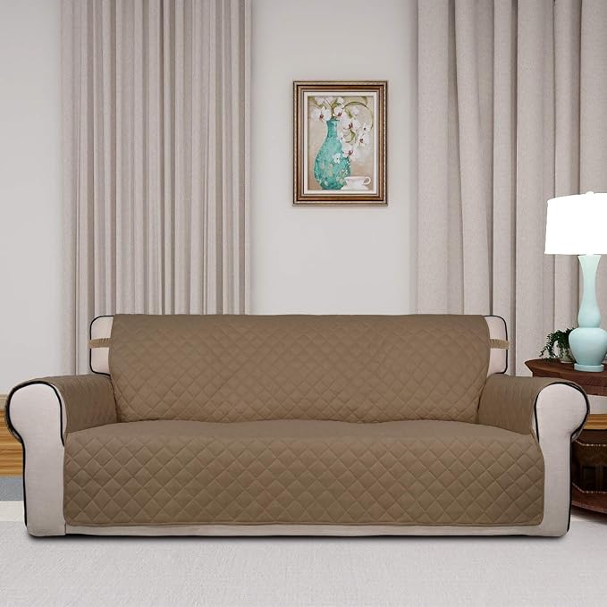 PureFit Reversible Quilted Sofa Cover Dog Couch Covers for Sofa, 66 in | Camel/Ivory, Water Resistant Couch Protector, Washable Pet Couch Cover with Non Slip and Elastic Straps For Kids - Image 2