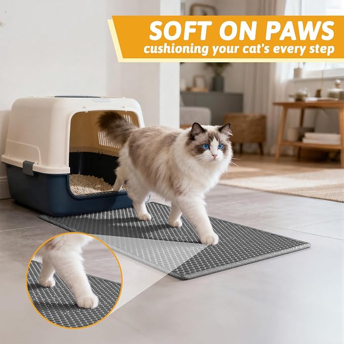 Pieviev Cat Litter Mat Double Layer Waterproof Urine Proof Trapping Mat 1 Pack (Gray, 24x15 Inch (Pack of 1)) | Honeycomb Design Catches Scattered Particles to Stop Tracking, Urineproof Base Protects Floors, Easy to Clean - Image 4