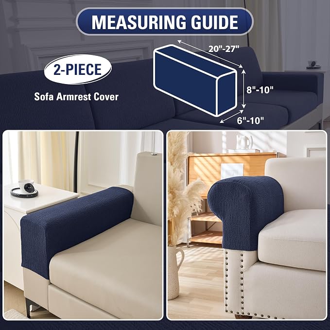 Sectional Couch Covers Stretch Cushion Covers Washable Wear-Resistant Universal Sofa Slipcovers Furniture Protector Separate Seat Chaise Couch Cover (Navy, 2 PC Armrest Covers) - Image 2