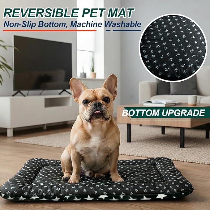 Washable Dog Bed Mat with Anti-Slip Bottom, Deluxe Plush Memory Foam Crate Pad & Waterproof Outdoor Kennel Mat for Dogs & Cats-Durable Crates Beds, Large Medium Small Puppy Size30 x 20",Green - Image 4