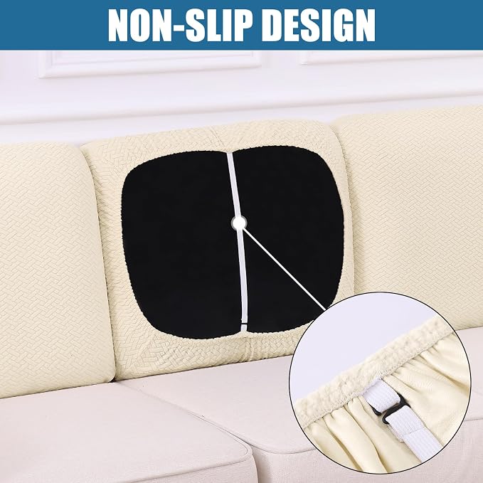 Smiry Waterproof Couch Cushion Covers, Non Slip Seat Cushion Covers | Stretch Jacquard Chaise Lounge Sofa Slipcover, Washable Elastic Furniture Protector for Pets, Back Cover L, Biege - Image 3