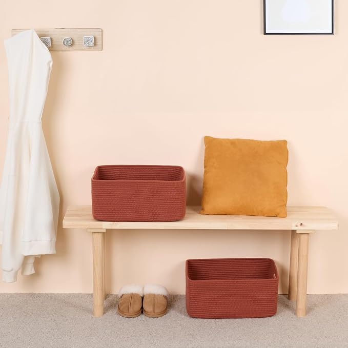 MiniArk Large Storage Baskets for Shelves, 17 x 13 x 7.5” Closet Organizers Bins for Clothes Blanket Towels, Baby Nursery, Toy Baskets Box, Woven Rope Baskets, 2 Packs Oxide Red - Image 6