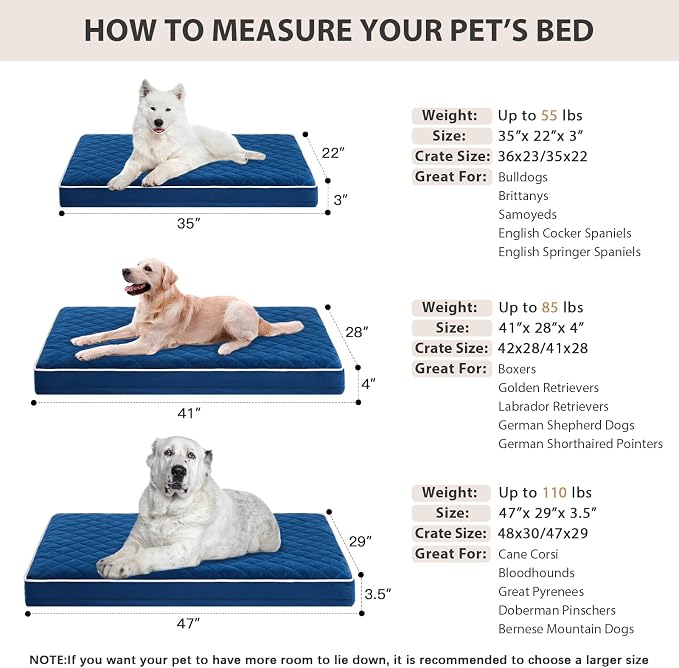 WNPETHOME Orthopedic XXL Dog Beds for Large Senior Dog Bed Comfy Sleeping | XXL Washable Waterproof Dogs Bed with Removable Cover, Multi-Needle Quilting Dogs Crate Bed for Relax , Blue 47x29 Inch - Image 5