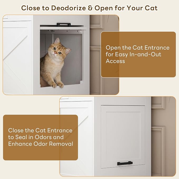 LIKIMIO 31.5" Cat Litter Box Enclosure with LED Odor Control | LED odor-control system under 30dB. Hinged cat entrance. Storage drawer. 31.5"L x 19.7"W x 31.3"H. - Image 4