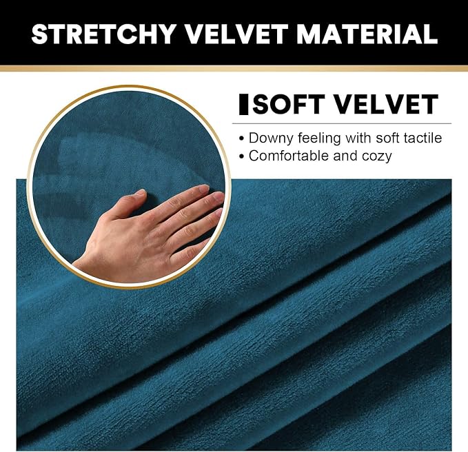 PrinceDeco Velvet Couch Covers for Sofa Soft 4 Pieces Couch Covers for 3 Cushion Couch Sofa Pet Friendly Furniture Protector with Non Slip Elastic Bottom Width Up to 97 Inch (Large Sofas, Deep Teal) - Image 4