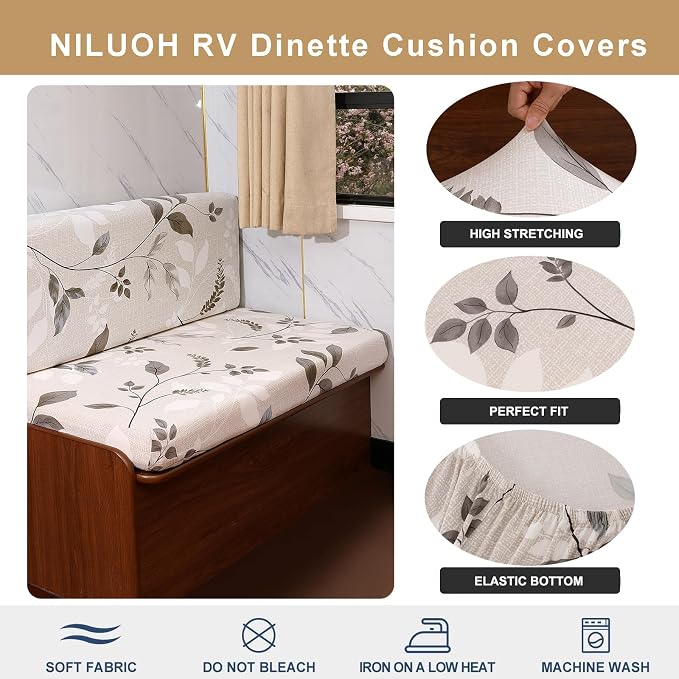 NILUOH RV Dinette Cushion Covers Waterproof Couch Cushion Slipcovers Stretch Camper Cushions Cover Replacement Sofa Slipover for Travel Trailer Couch Includes 2 Backrest Cover & 2 Bench Cover,02 - Image 3