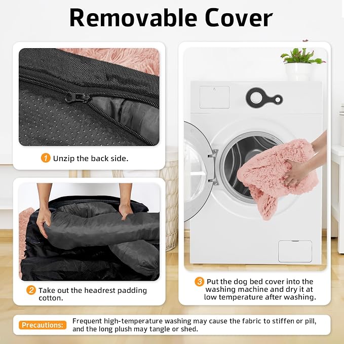 GGIB Calming Dog Bed Fluffy Plush Dog Mat for Furniture Protector with Removable Washable Cover for Large Medium Small Dogs and Cats (Large, Pink) - Image 4