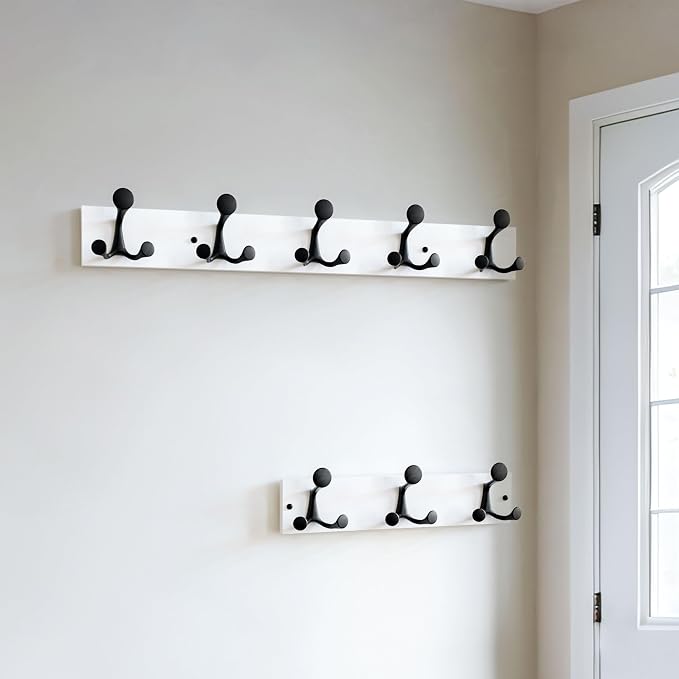 SKOLOO 30-Inch White Wood Coat Rack Wall Mount with 5 Triple Hooks - Ideal for Family Entrances, Classrooms, and Pet Supplies Storage - Perfect Coat Hooks for Wall - Image 3