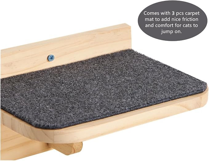 SHENGOCASE 2-Pack Wooden Cat Wall Window Bed with Handwoven Guardrail, Wall-Mounted Perch Furniture Set with 3 Steps - Image 9