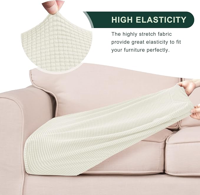 CHUN YI 3Piece Stretch Couch Cushion Covers, Sofa Seat Slipcovers for Pets, Suitable for Armchair Loveseat Sofa with Spandex Jacquard Washable Fabric(3Piece, Ivory White/Cream) - Image 5