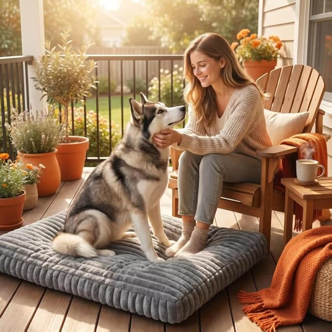Dog Beds for Large Dogs, Orthopedic High Density Egg Crate Foam Pet Bed with Waterproof Liner, Washable Ribbed Plush Dog Crate Pad with Durable Edges, XL (35.4"x27.5"), Gray - Image 6