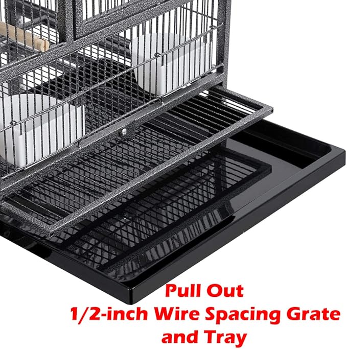 Double Stackable Sturdy Wrought Iron Center Divided Side Nesting Box Doors Breeder Breeding Bird Flight Double Rolling Cage for Aviaries Canaries Cockatiels Lovebirds Finches Budgies Small Parrots - Image 6