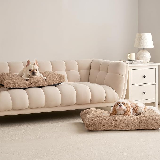 EHEYCIGA Washable Dog Bed for Crate 36x27 Inch, Anti-Slip L Plus Kennel Pad for Dogs Up to 55 lbs, Plush and Comfy Pet Sleeping Mat, Camel - Image 8