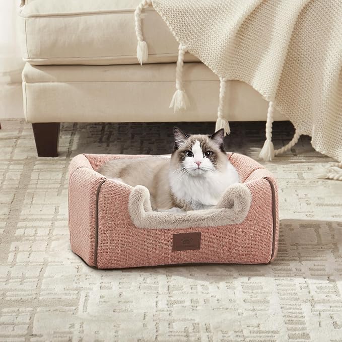 Cat Bed for Indoor Cats - Cat House Cats Tent with Removable Washable Cushioned Pillow, Soft and Self Kitten beds,for Small and Medium Pet Bed, Pink - Image 2