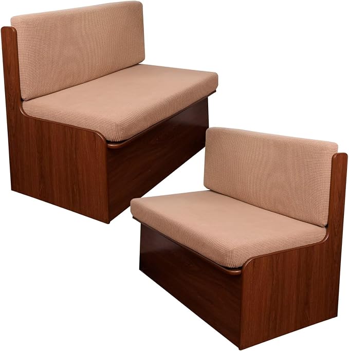 NILUOH RV Dinette Cushion Covers,Jacquard Camper Cushion Slipcovers Replacement Sofa Cushions Washable Loveseat Slipcovers for Travel Trailer Couch (2 Bench Cover & 2 Backrest Cover, Camel) by NILUOH