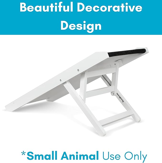 BIRDROCK HOME Adjustable Pet Ramp for Small Dogs, Cats, Puppies - Foldable Wooden Dog Ramp for Couch, Bed, Car - Indoor or Outdoor- Safe, Portable, Non-Slip Carpet - 16", White