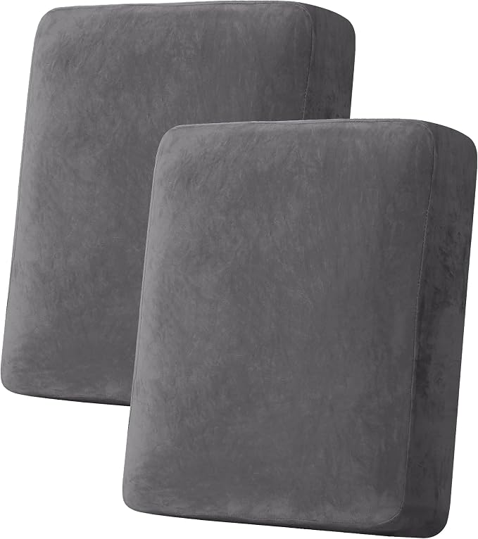 H.VERSAILTEX Velvet Stretch Couch Cushion Cover Plush Cushion Slipcover for Chair Loveseat Sofa Cushion Furniture Protector Seat Cushion Sofa Cover (2 Piece Medium Sofa Cushion Covers, Grey) by HVERSAILTEX